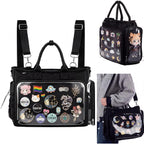 Large Ita Backpack Shoulder Tote Bag Crossbody Handbags Kawaii Black Ita Purse With Clear Pvc Insert For Pin Display Kpop Fan Anime (Pins Not Included)
