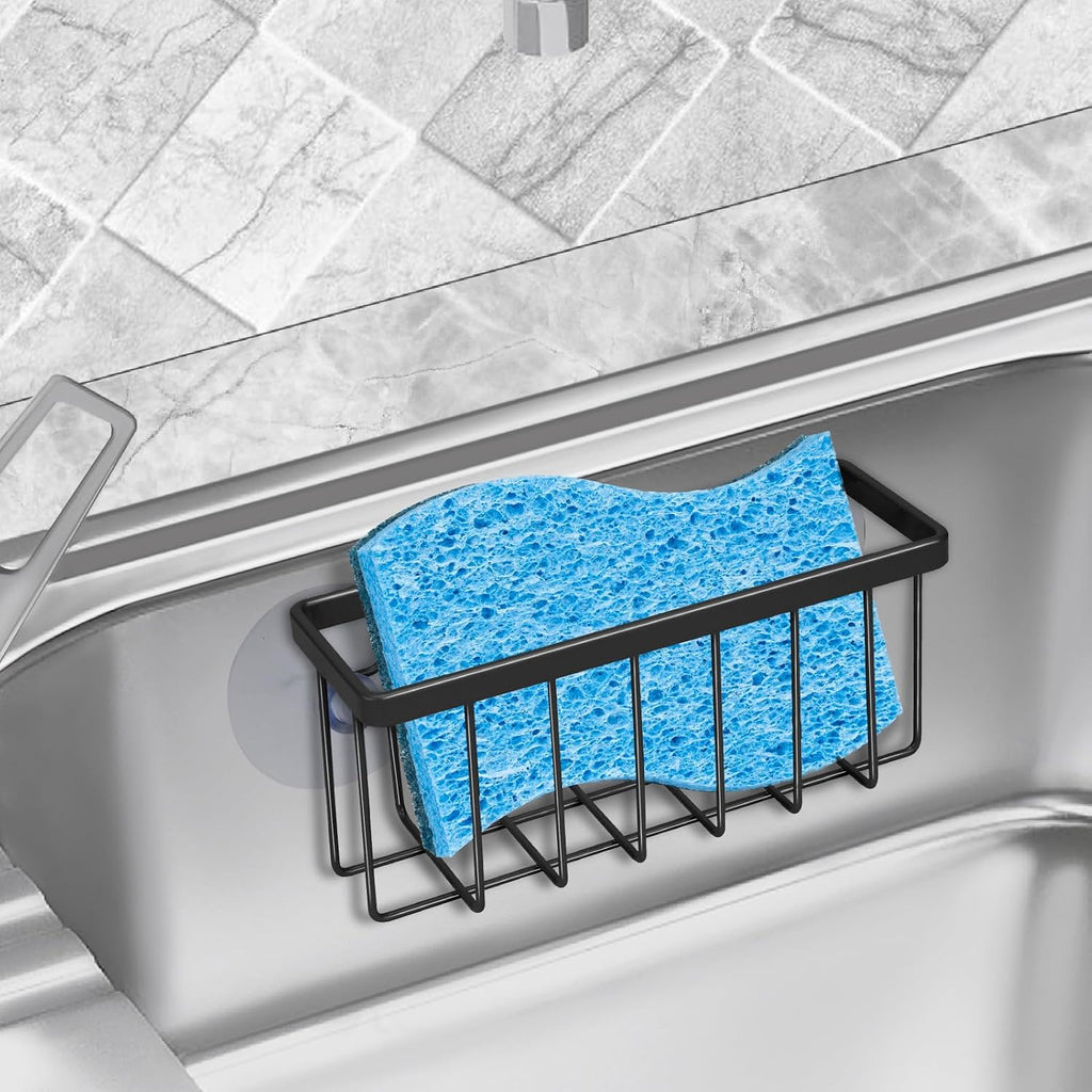Shfks Sponge Holder For Kitchen Sink Suction,Kitchen Sink Sponge Holder,Sink Caddy, Soap Holder,Bathroom,Scrubbers (Black)