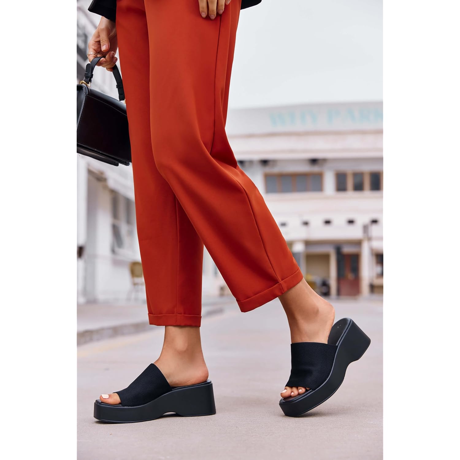 Womens Wedge Siides Sandals Platform Open Toe Slip On Elastic Band Wedges Shoes