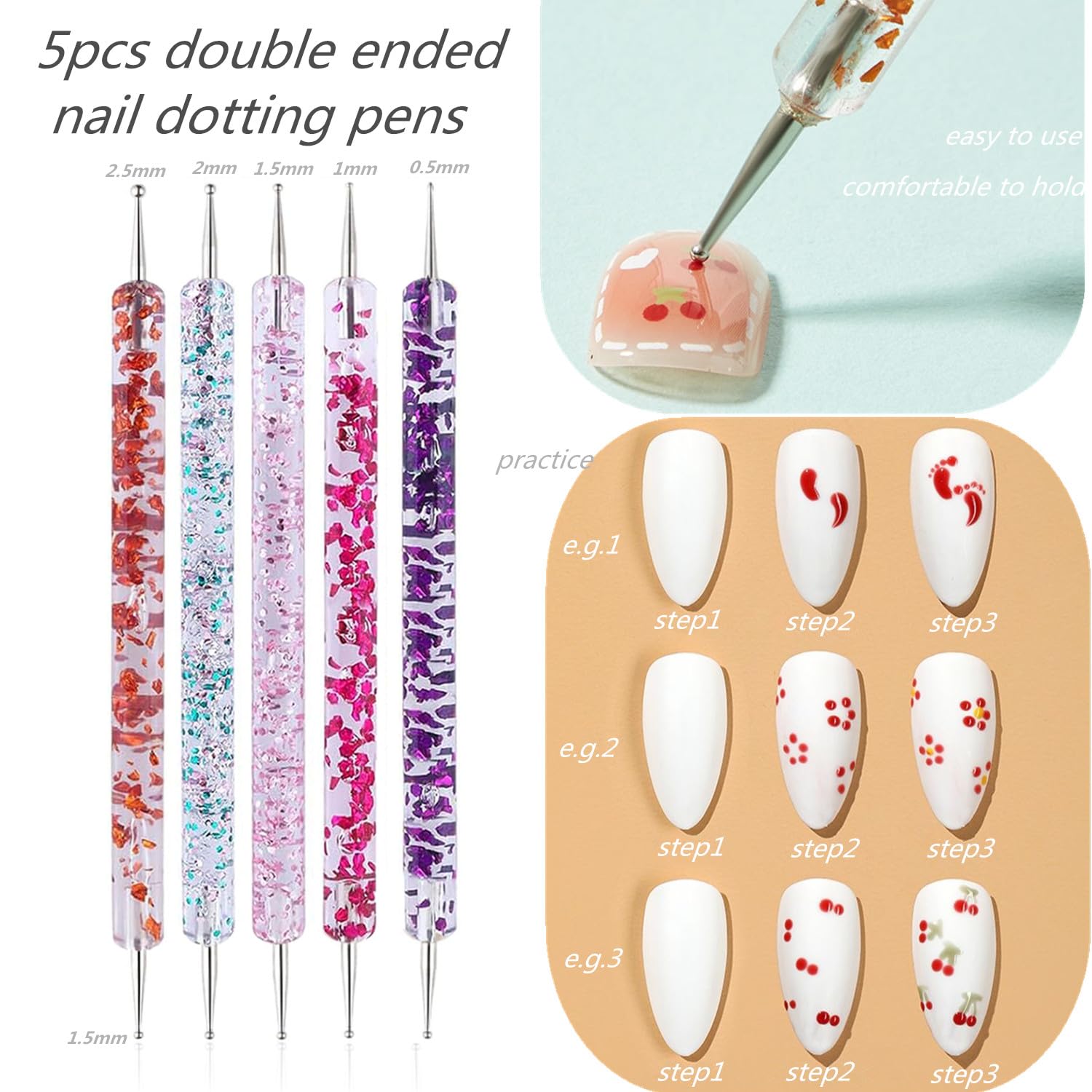 FULINJOY 20 Pcs Nail Art Design Tools, 15 Pcs Nail Art Painting Brushes with 5 Pcs Double-end Nail Dotting Tools