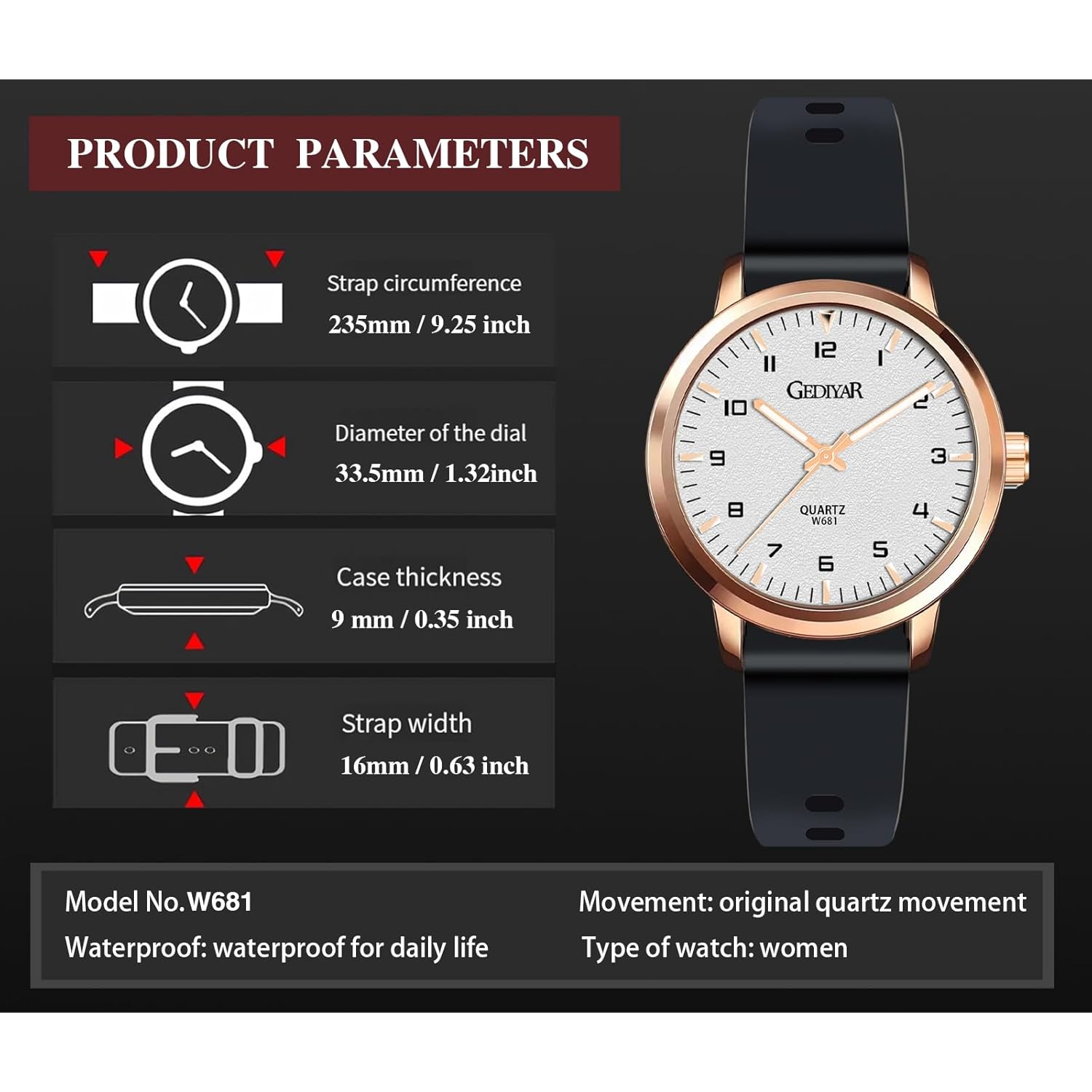 Fashion Quartz Wrist Watch, Waterproof Analog Display, Rubber Silicone Bands, Easy Read Dial, Casual Sport Style Minimalist Watch for Women Ladies Students