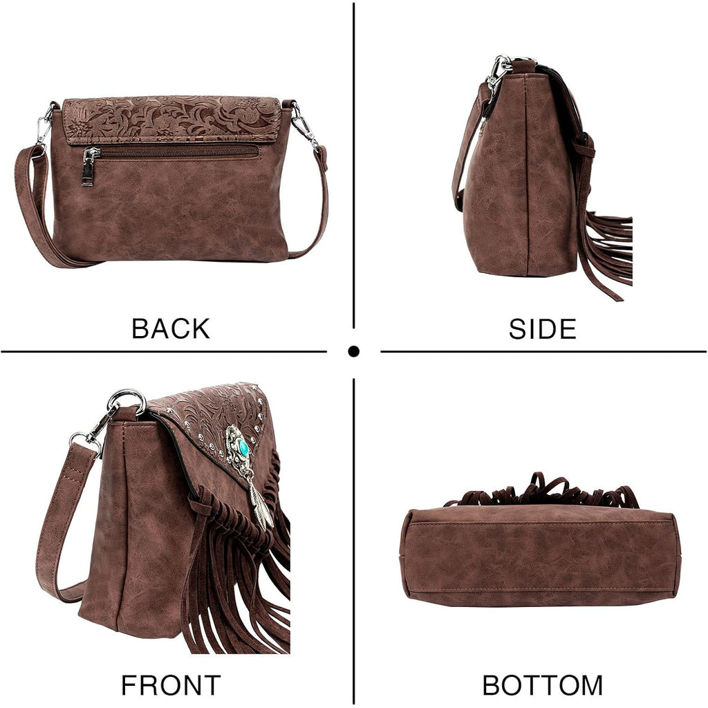 Small Crossbody Bags For Women Crossbody Handbag Fringe Purse Tassel Shoulder Bag Turquoise Concho Wallet