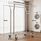 Hyseyy Heavy Duty Clothes Rack, Rolling Clothing Rack For Hanging Clothes With Shelves Load 700Lbs,Portable Garment Wardrobe Closet Rack With Wheels For Bedroom,Laundry Room,Retail Store,Silver
