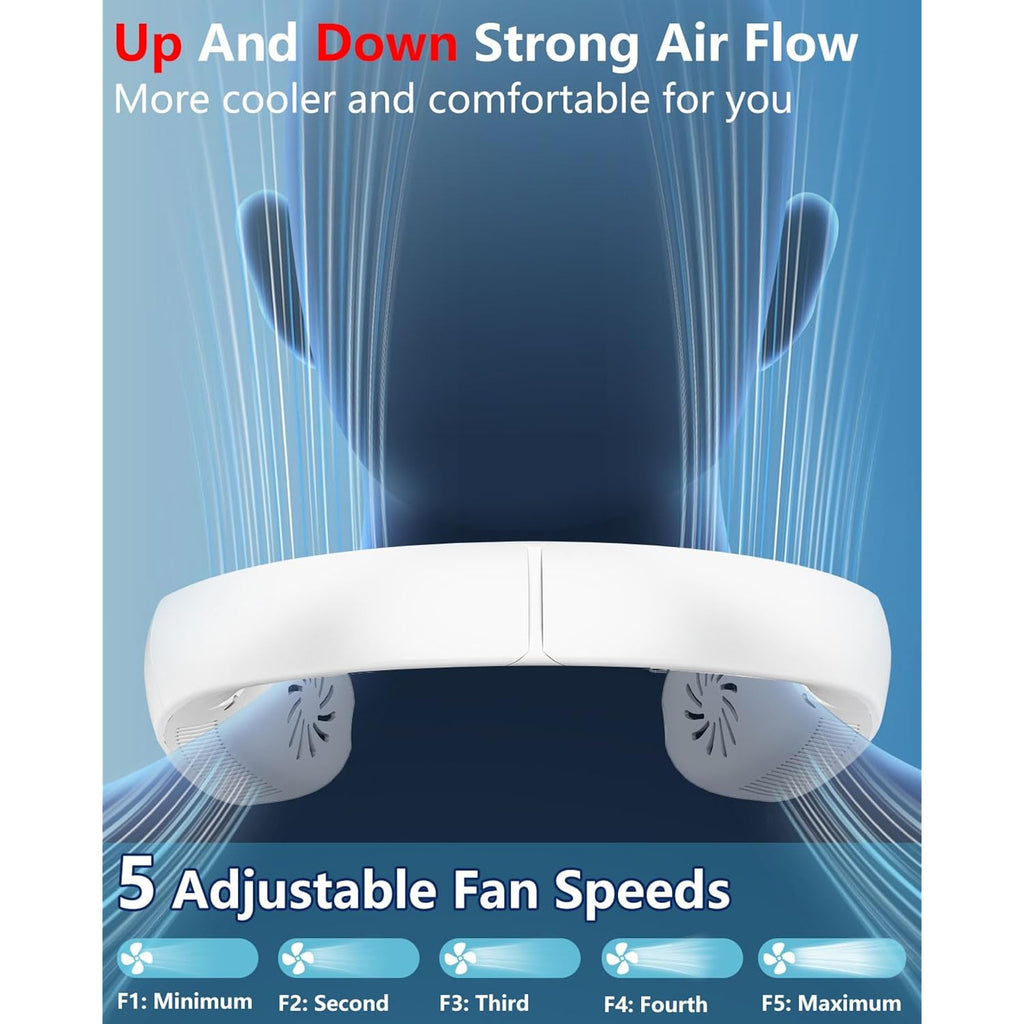Portable Neck Fans With Mist, Rechargeable 4-9H Lasting Neck Cooling That Blow Cold Air, 5 Speeds & Led Display, Usb-C Bladeless Folding Personal Mister For Kid Adult Indoor Outdoors Sports, White