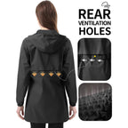 Women'S Long Rain Jacket Waterproof Lightweight Packable Raincoat Hood Windbreaker For Outdoor Hiking, Cycling, Travel