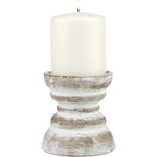 Stonebriar Antique White Wooden Pillar Candle Holder, Vintage Seaside Pillar Stand for Dining Table Centerpiece, Coffee Table, Mantel, Or Any Table Top, Small