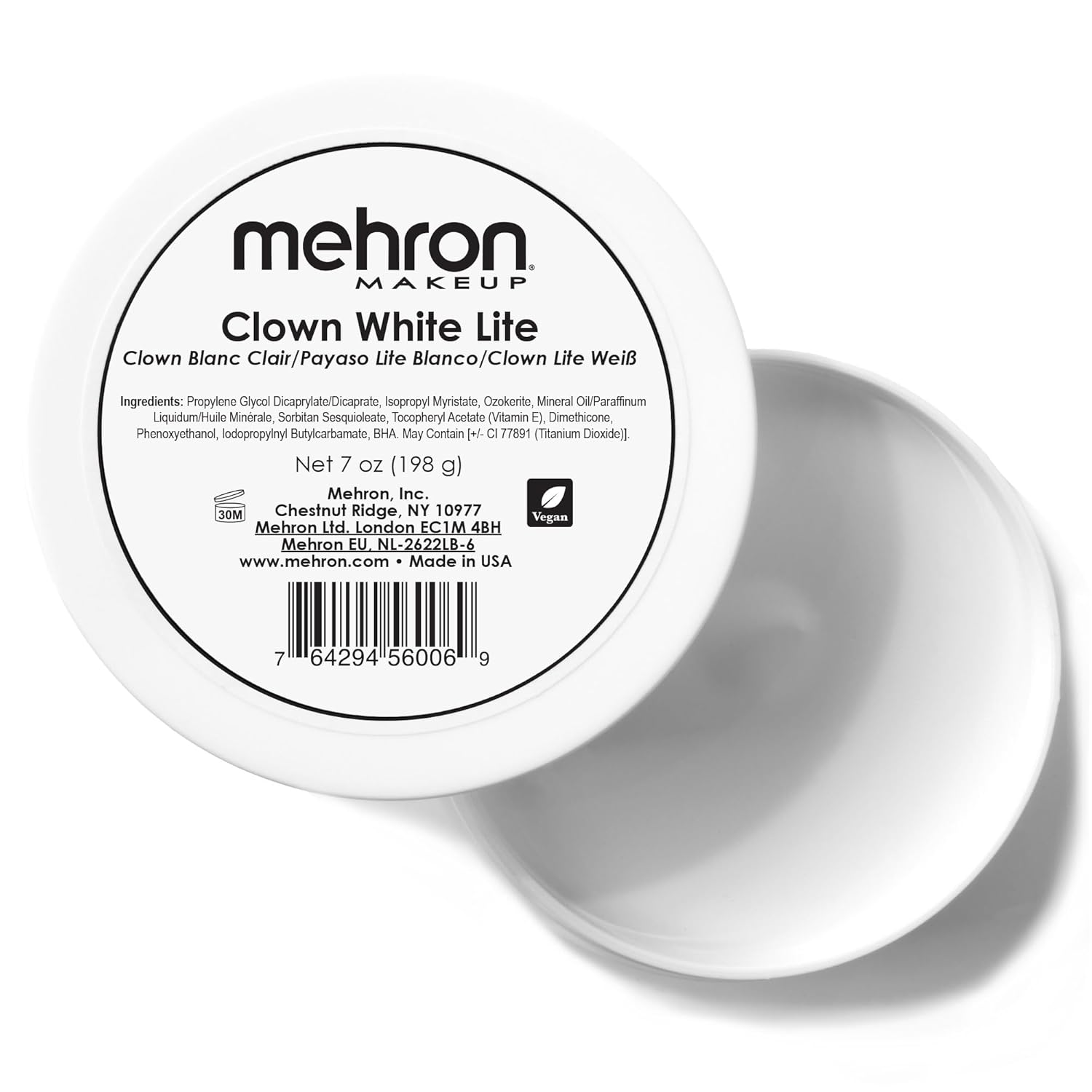 Mehron Makeup Clown White Lite | Professional Face Paint & Body Paint | White Cream Clown Makeup, Stage, Film, Cosplay, Mime, & Halloween 7 oz (198 g)
