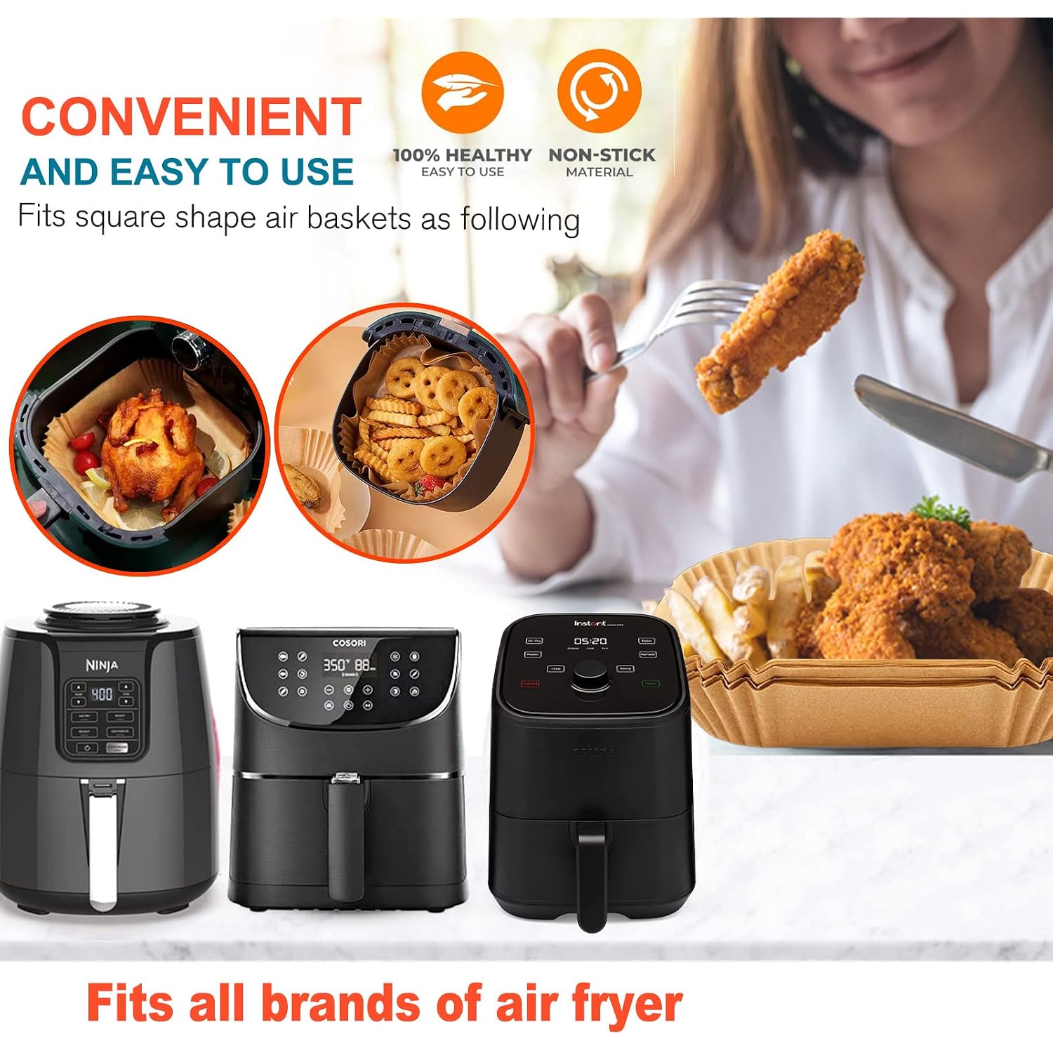 Air Fryer Liners Disposable 9 Inch, 9 Inch Air Fryer Liners 125 Pcs Large Square Air Fryer Paper Liners For 5Qt 6Qt 8Qt Air Fryer, Non-Stick Parchment Paper For Frying, Baking