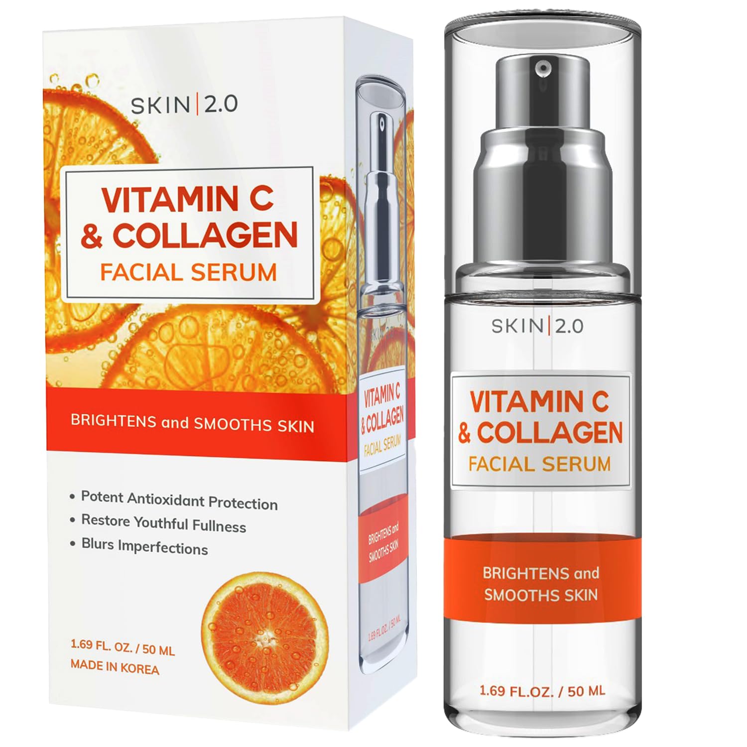 Skin 2.0 Vitamin C Serum - Dermatologist Tested, Anti-Aging & Dark Spot Remover - Brightening, Clean Beauty, Cruelty-Free, Korean Skincare For Glass Skin, All Skin Types - 1.69 Fl. Oz