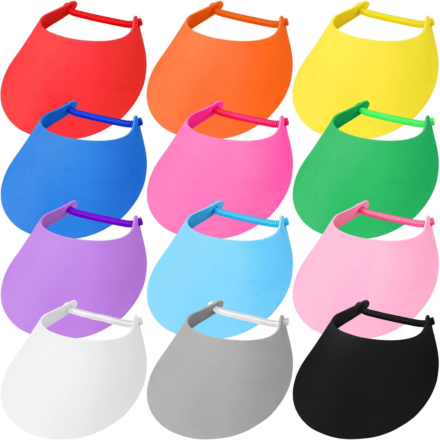 Retisee 12 Pcs Summer Foam Visors for Men Women Adjustable Foam Visors with Coil Bands Sun Visor Hat Golf Sun Protection Cap