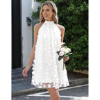 Gleeneat Womens Summer Halter Tulle Floral Bridal Shower Cocktail Wedding Guest Short Dresses A Line Sleeveless Mini Dress