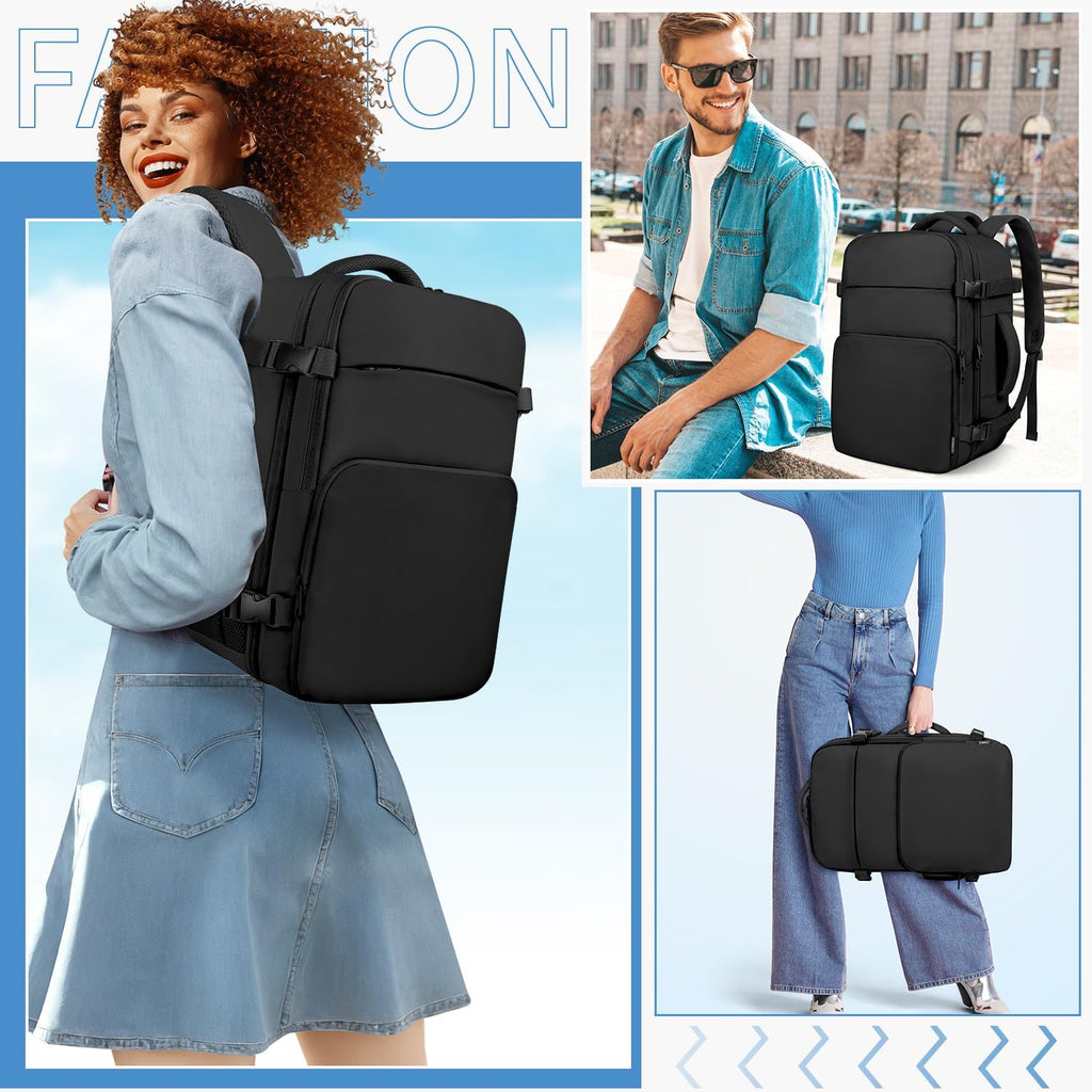 Zomfelt Travel Backpack For Women Men, 18 X 14 X 8 Inch Carry On Backpack | 17.3 Inch Laptop Backpack Flight Approved, Personal Item Travel Bag Casual Daypack For Weekender Business Trip, Black