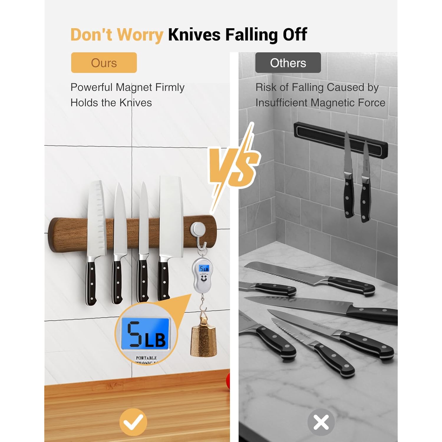 Swaitee Magnetic Knife Holder for Wall, 16 Inch Acacia Wood Magnetic Knife Strip, Kitchen Storage Organizer, Fridge Side Mount, Housewarming Gifts for New Home