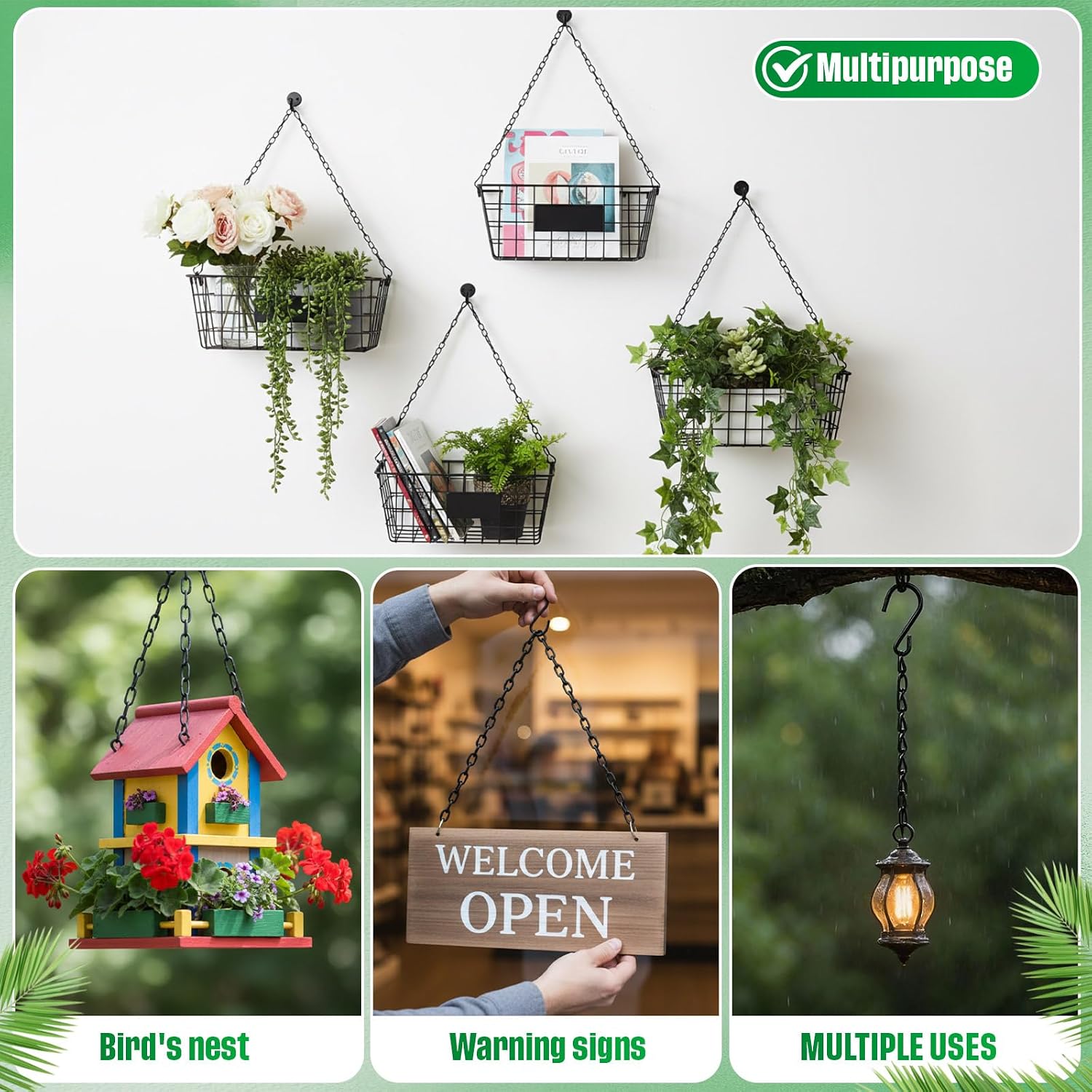 Eboot 2 Pcs Hanging Chain For Bird Feeders, Planters, Lanterns And Ornaments (Black,9.5 Inch)