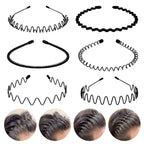 6Pcs Metal Hair Bands, Spring Wavy Hoop Unisex Black Headband Slicked Back Non Slip Sports Hairband For Women Men…