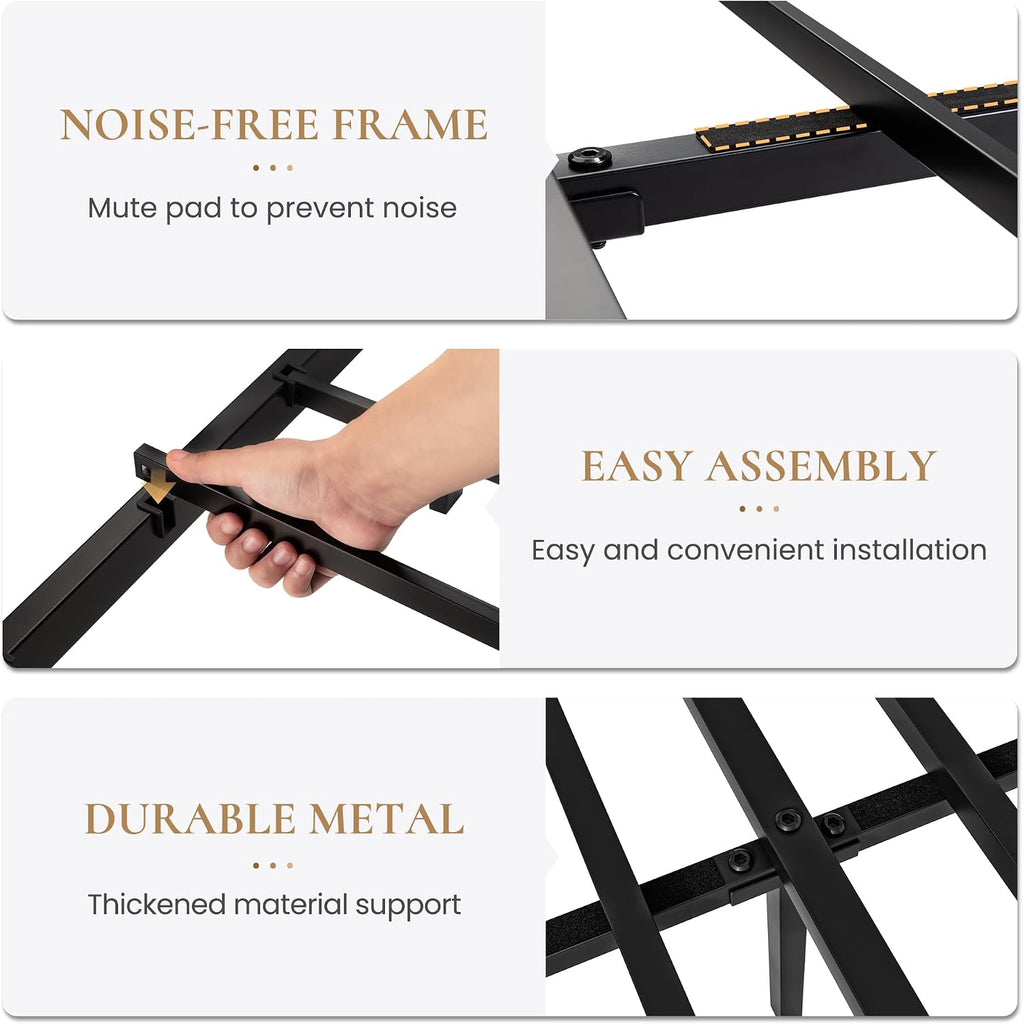 Sha Cerlin Queen Size Metal Platform Bed Frame With Victorian Style Wrought Iron-Art Headboard/Footboard, No Box Spring Required, Black