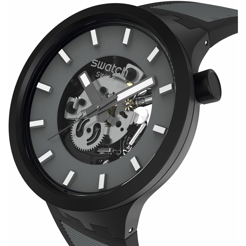 Swatch Big Bold Biosourced Lacquered Unisex Watch Casual Polymer Black Automatic Waterproof Past The Horizon