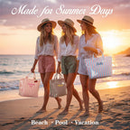 Personalized Striped PVC Tote Bag for Women w/ Name, Custom Waterproof Stylish Plastic Glossy Bag for Beach Pool Large Plaid Letters Print Hobo Handbag for Summer Vacation Travel, Girls Trip Gift