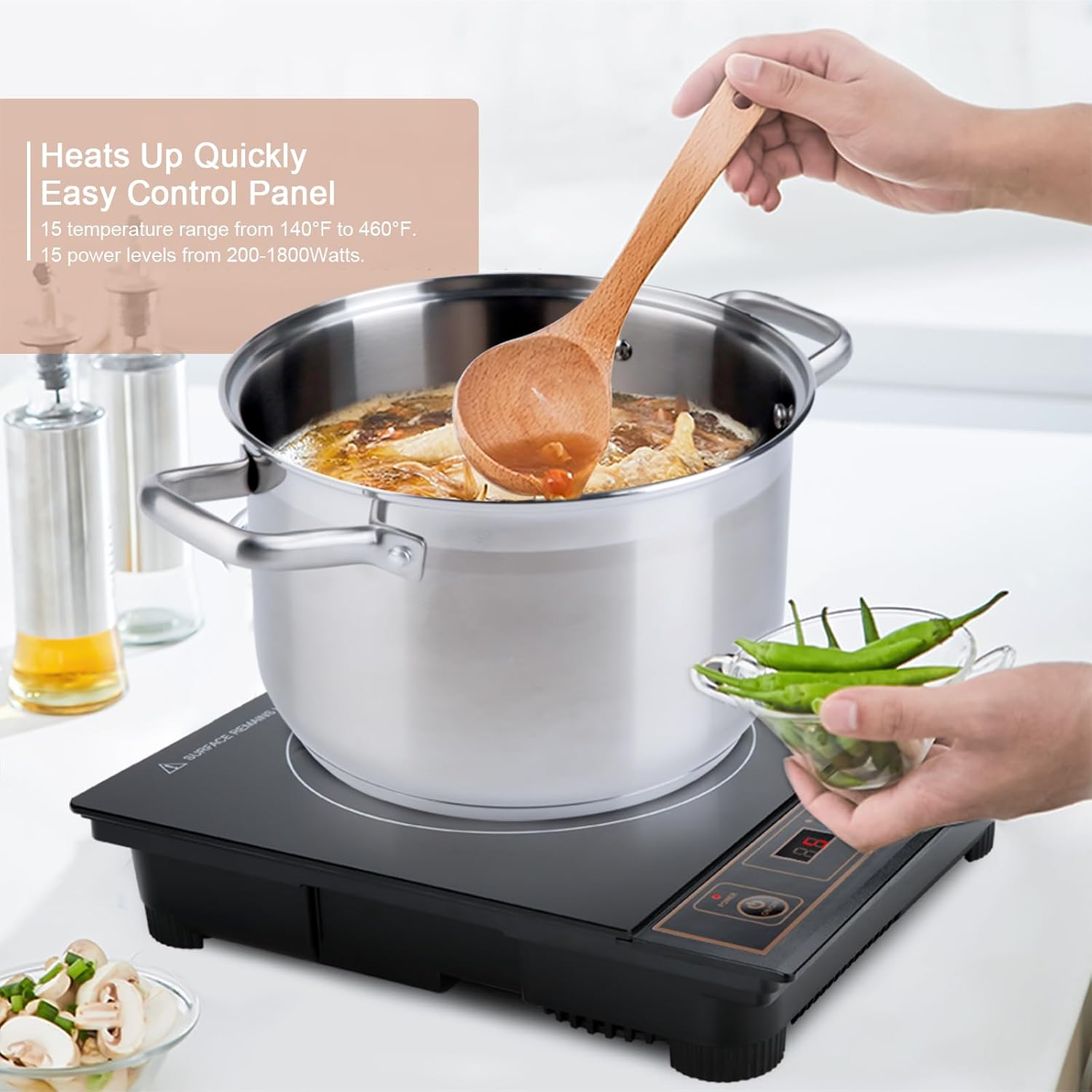 Duxtop 1800W Portable Induction Cooktop Countertop Burner, Gold 8100Mc/Bt-180G3