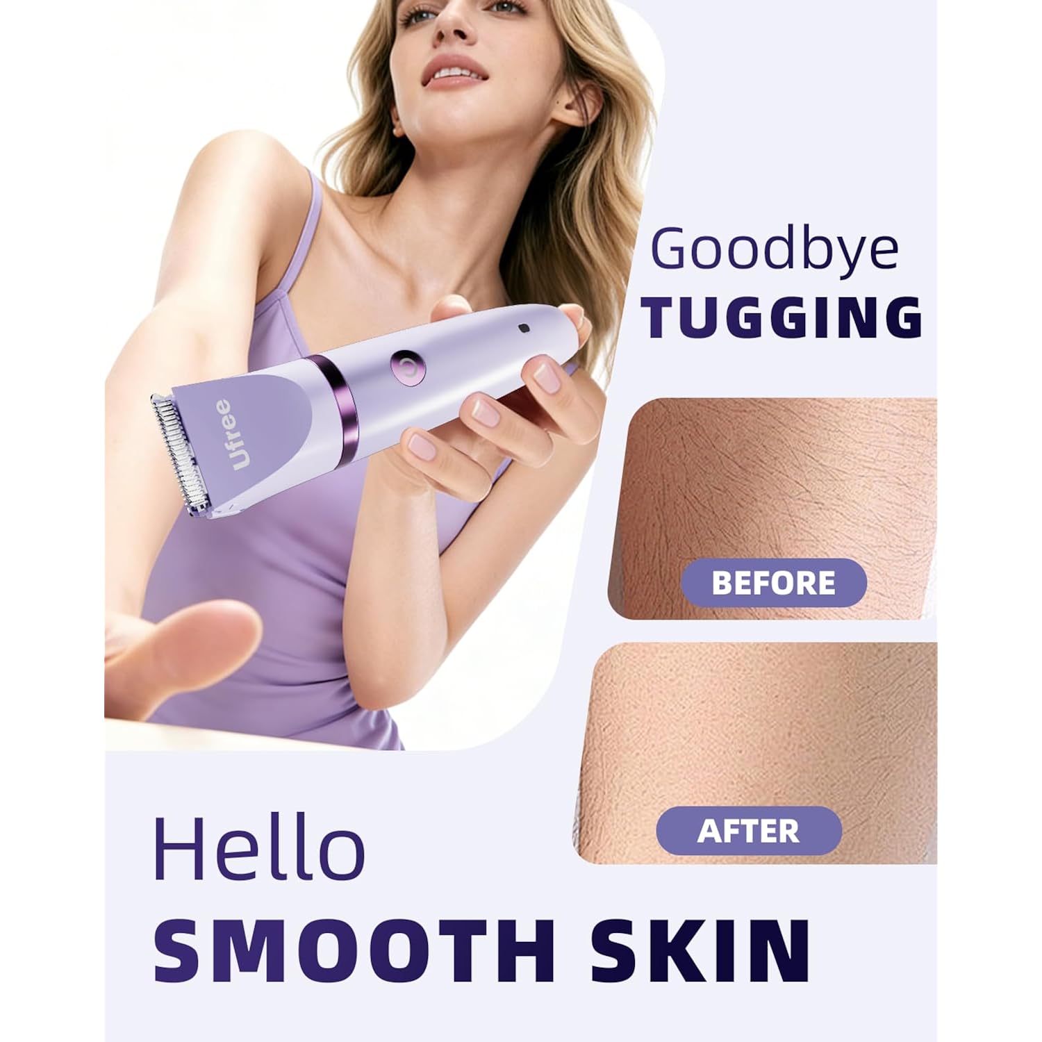 Ufree Bikini Trimmer Electric Razors for Women, Rechargeable Pubic Body Hair Trimmer Electric Shaver for Legs Body Hair, Bikini Shaver IPX7 Waterproof, Gifts for Women, Purple