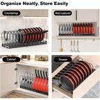 Housolution Pot And Pan Organizer Rack For Cabinet, Expandable Pot Lid Organizer Holder With 14 Adjustable Dividers, Fully Expanded Size 22.83" W X 7.09" D X 7.09" H, Black