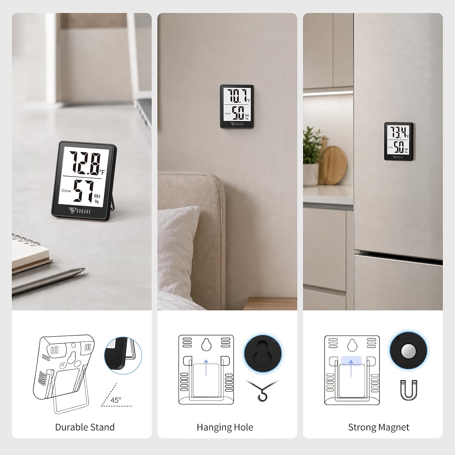 Doqaus Digital Hygrometer Indoor Thermometer 3 Pack, Room Thermometer With 5S Fast Refresh, Accurate Humidity Meter Temperature Sensor For Home, Bedroom, Baby Room, Office, Greenhouse, Cellar (Black)