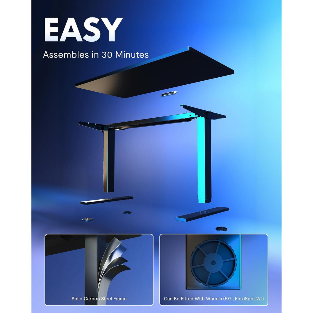Flexispot En1 One-Piece Standing Desk, Electric Adjustable With 4 Memory Presets, 176 Lbs Capacity, Stable & Quiet, Seamless Desktop For Home Office & Dual Monitors, 48"X24" Black