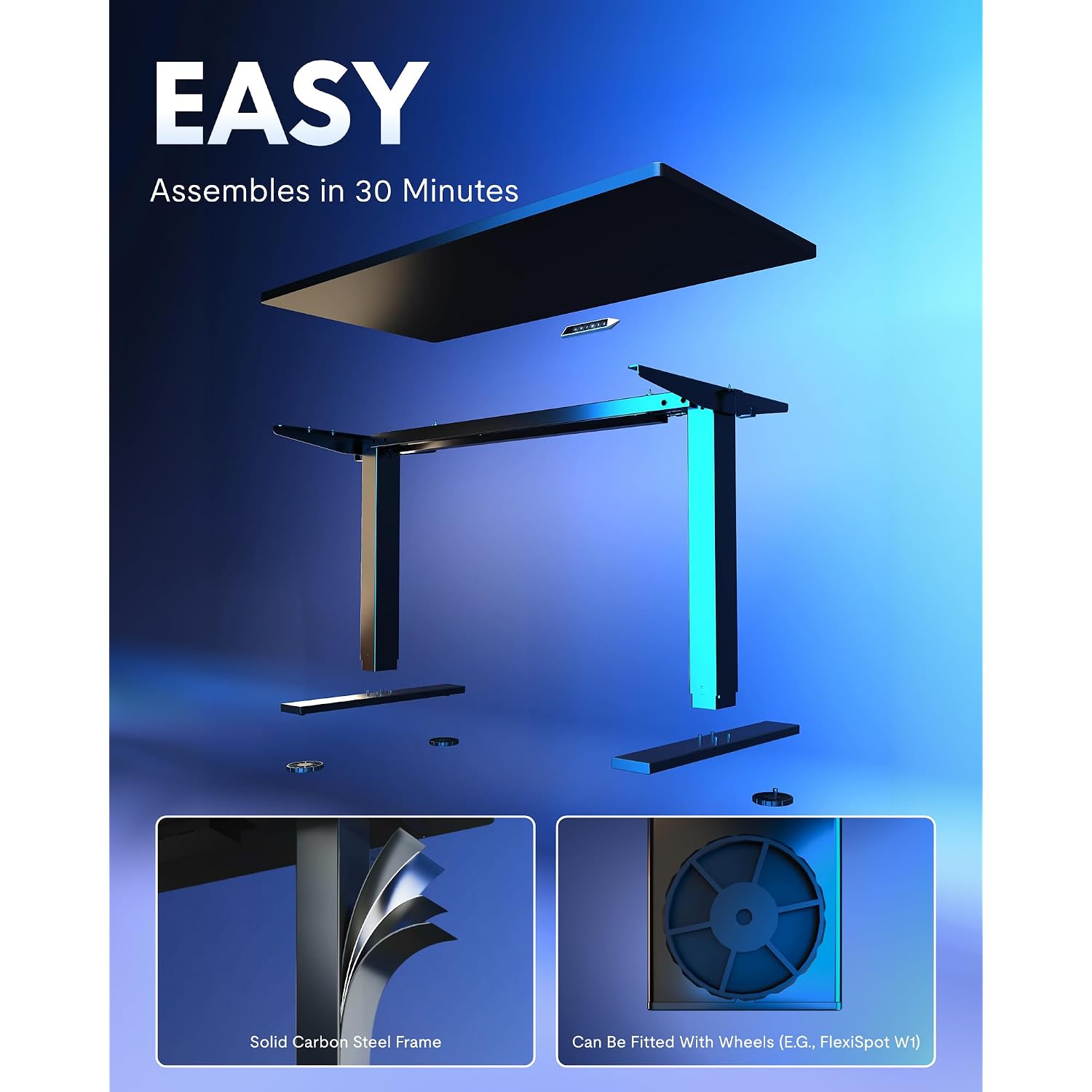 Flexispot En1 One-Piece Standing Desk, Electric Adjustable With 4 Memory Presets, 176 Lbs Capacity, Stable & Quiet, Seamless Desktop For Home Office & Dual Monitors, 48"X24" Black