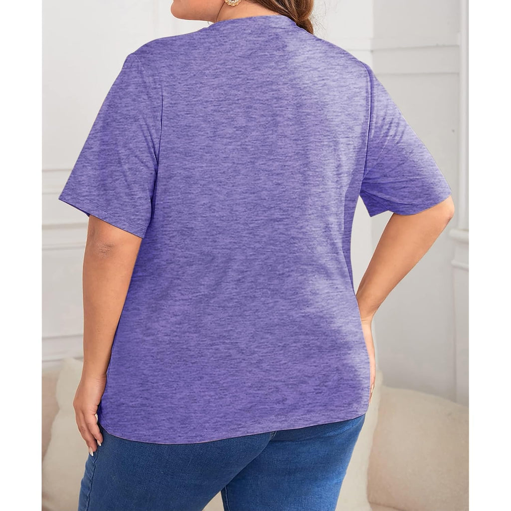 Anbech Womens Plus Size Tops Graphic Tees Short Sleeve Casual T Shirts 2026 Kindness Flowers Print Tunic A1 B-purple