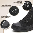 Women'S White Platform Sneakers Fashion High Top Canvas Shoes For Women Black Lace-Up Canvas Sneakers Casual Platform Tennis Shoes