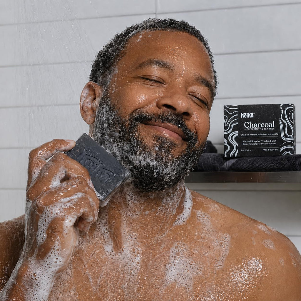 Keika Charcoal Black Soap Bar For Eczema, Psoriasis, Face, Body, Men Women Teens With Oily Skin, 5 Oz. (Charcoal, 3-Pack)
