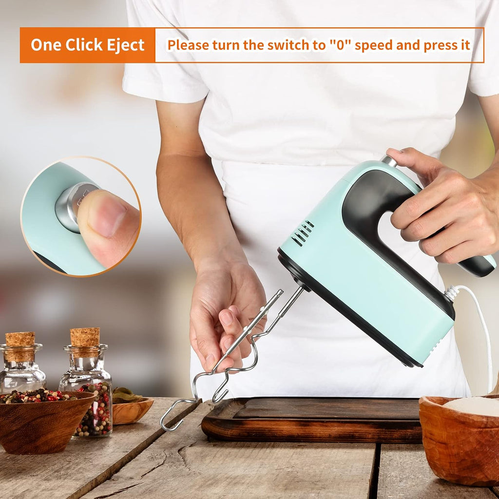 9-Speed Digital Hand Mixer Electric, 400W Powerful Dc Motor, Hand Mixer Electric Handheld With Snap-On Storage Case, 5 Stainless Steel Accessories, Beaters, Dough Hooks, Whisk(Ice Blue/Black)