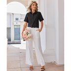 Siliteelon Button Down Shirts For Women Stain-Resistant Short Sleeve Collared Dress Shirt Business Casual Tops Work Blouse