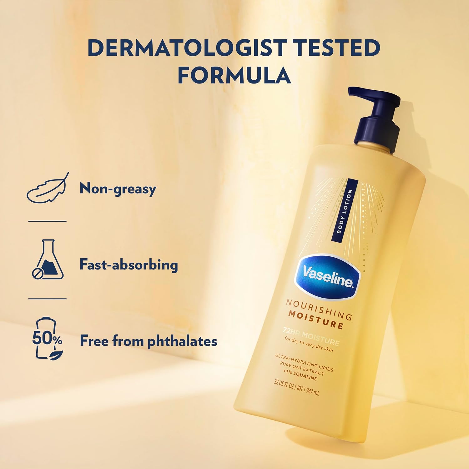 Vaseline Intensive Care Nourishing Moisture Lotion Body Lotion For Dry Skin, Made With Ultra-Hydrating Lipids + Pure Oat Extract For Nourished, Healthy-Looking Skin 32 Oz