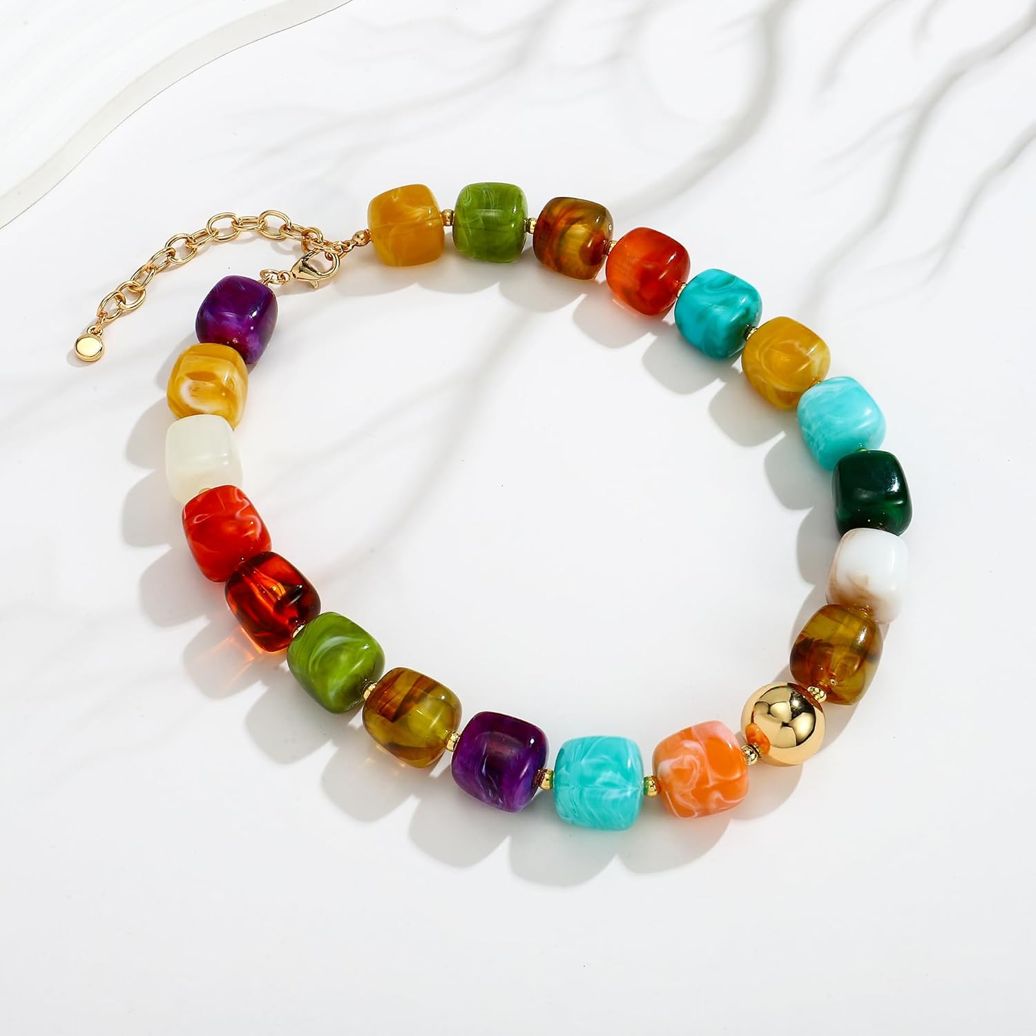 WOWORAMA Colorful Chunky Necklaces for Women Trendy Multicolor Large Square Resin Beads Necklace Boho Chunky Statement Choker Necklaces Y2K Summer Jewelry