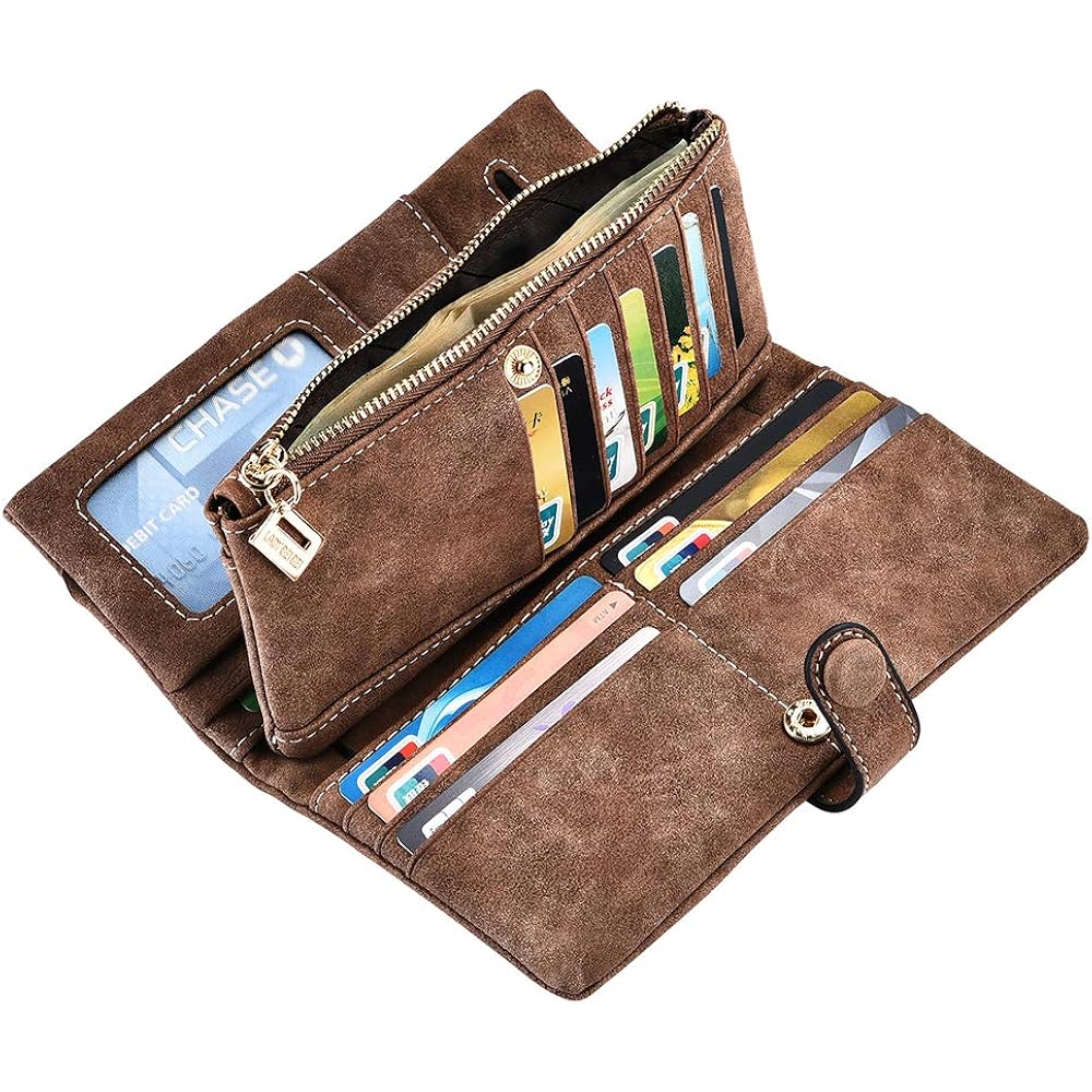 Women Vegan Leather Wallet Bifold Clutch Large Capacity Card Organizer Buckle Long Purse for Girls Candy Color