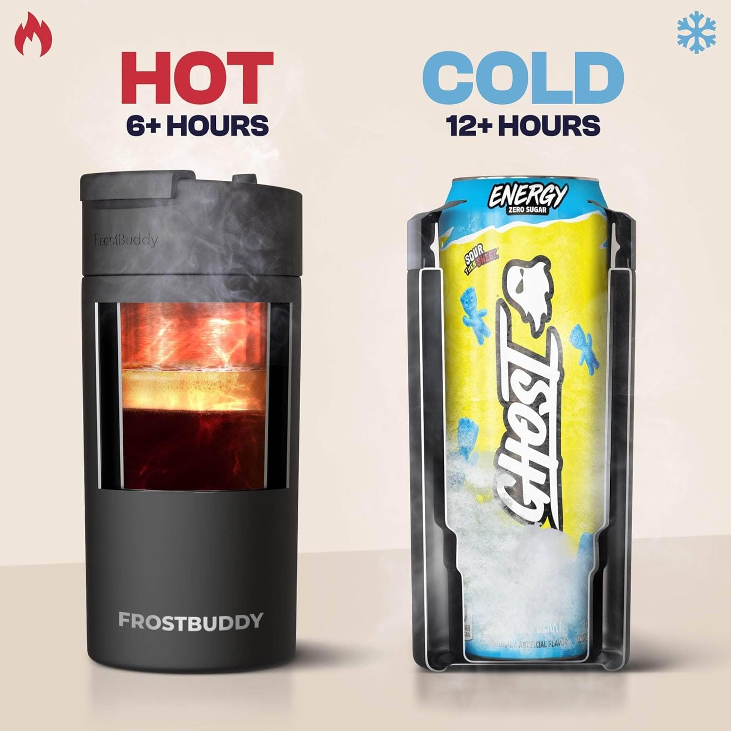 Frost Buddy Universal Can Cooler - Fits All - For Regular 12 & 16 oz or Slim-Size Bottles - Insulated Double-Walled Stainless Steel (MatteBlack)