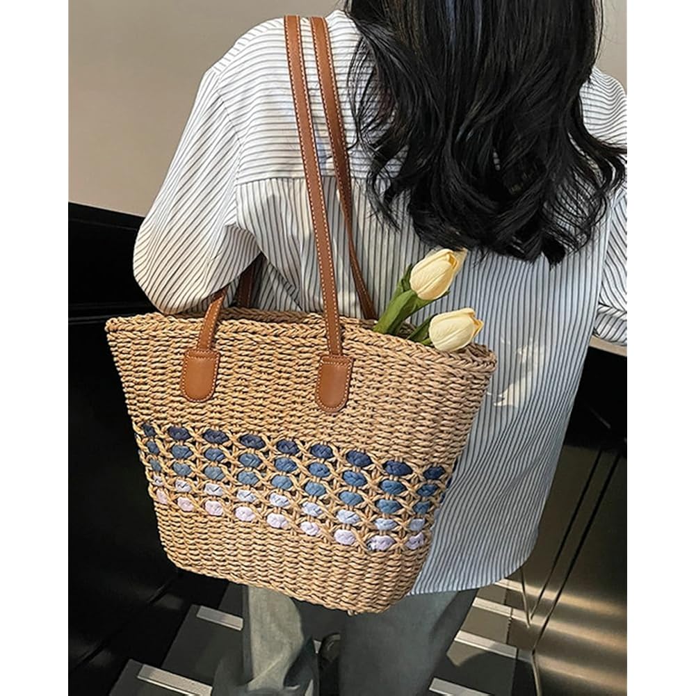 Women’S Tote Bag Straw Beach Shoulder Handbag Fashion Purse 2026 Summer Vacation Travel Woven Top Handle Bag