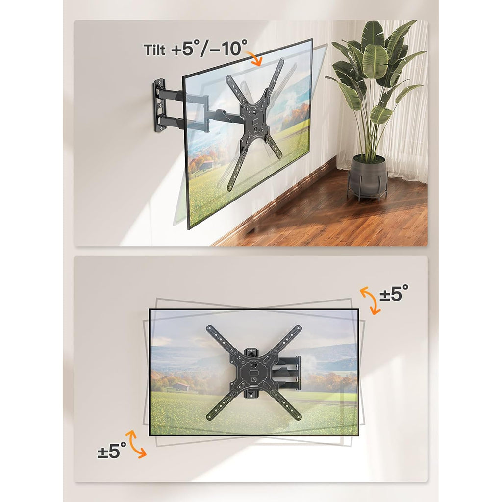 ELIVED TV Wall Mount for Most 26-60 Inch TVs, Swivel and Tilt Full Motion TV Mount with Single Stud Perfect Center Design, Wall Mount Bracket Max VESA 400x400mm, Corner Mount Holds up to 77 lbs.