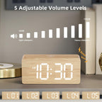 Uscce Wooden Digital Alarm Clocks For Bedrooms With 0-100% Dimmable Display | Desk Clock With Large Numbers For Living Room - Loud Dual Alarm For Heavy Sleepers With Volume Control - Wood Decor & Gifts