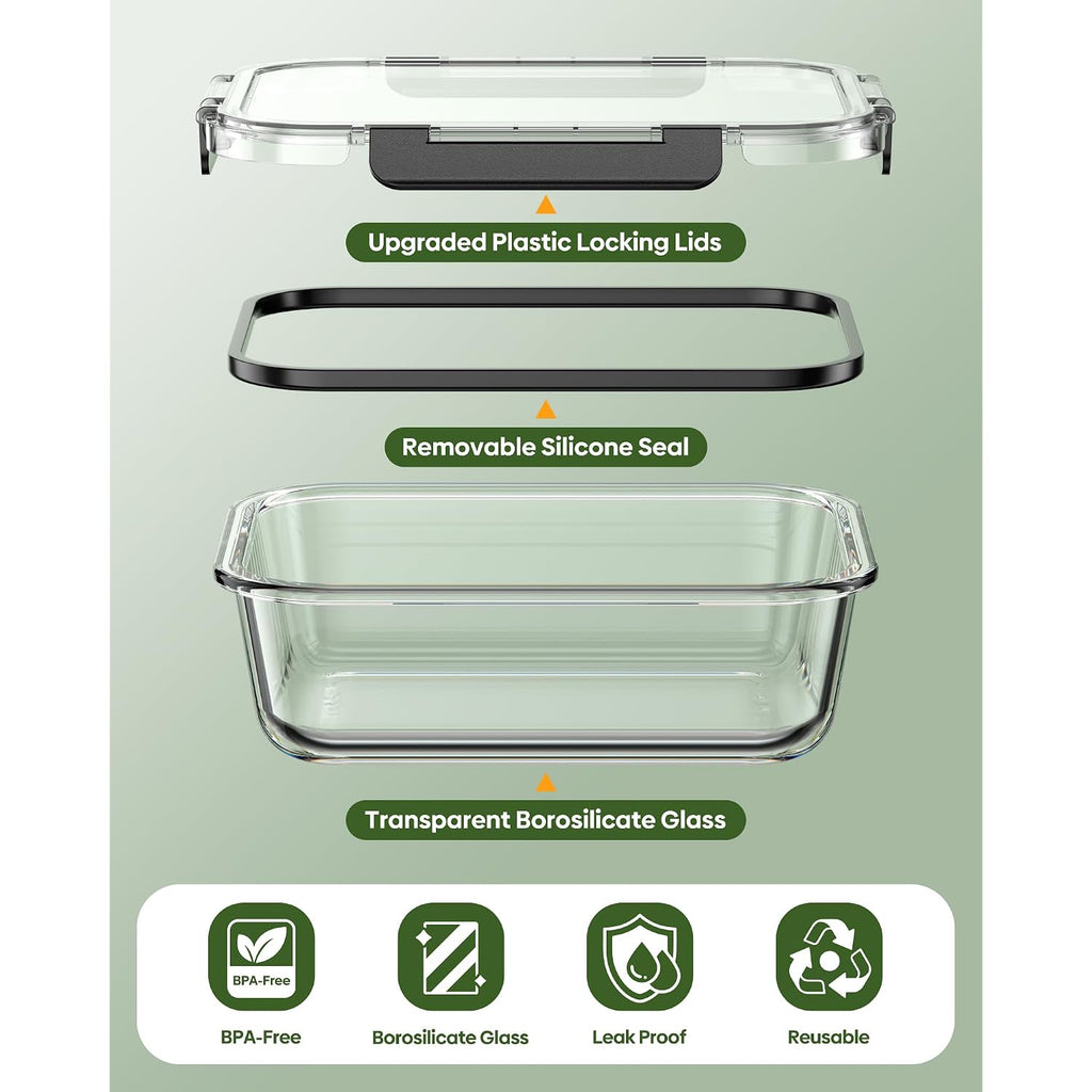 40 Pcs Glass Food Storage Containers With Lids(20 Container & 20 Lid), Borosilicate Glass Meal Prep Containers For Kitchen Storage And Organization, Bpa-Free, Leak Proof, Reusable