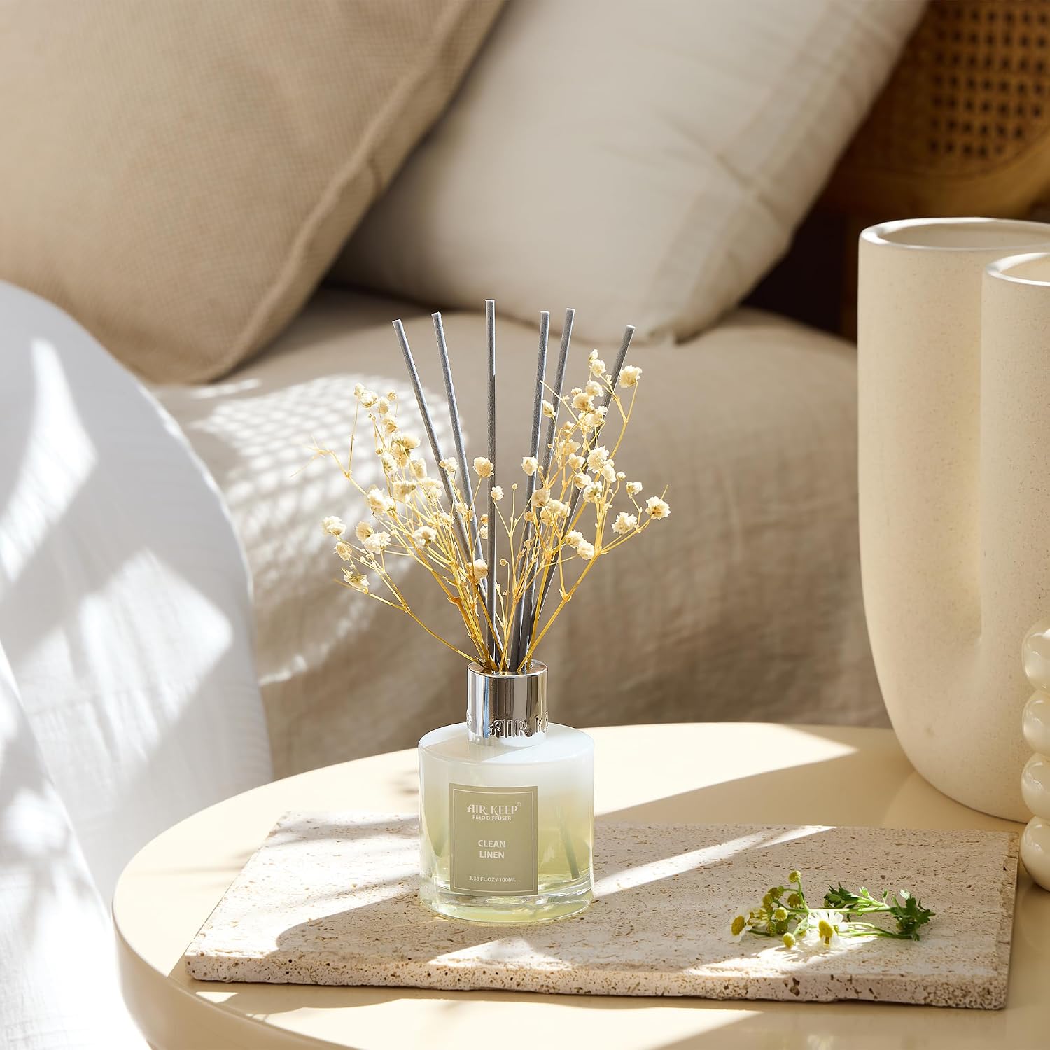 Reed Diffuser Set,3.38 Fl Oz (100 Ml) - Clean Linen Oil Diffusers With 8 Reed Sticks,Home Fragrance Reed Diffuser For Bathroom Shelf Decor