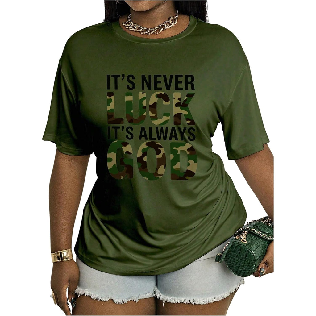 Soly Hux Women'S Plus Size Camo Graphic Tees Short Sleeve T-Shirt | Crew Neck Summer T Shirt, Casual Funny Tops, Curvy Shirts, Camouflage Shirt