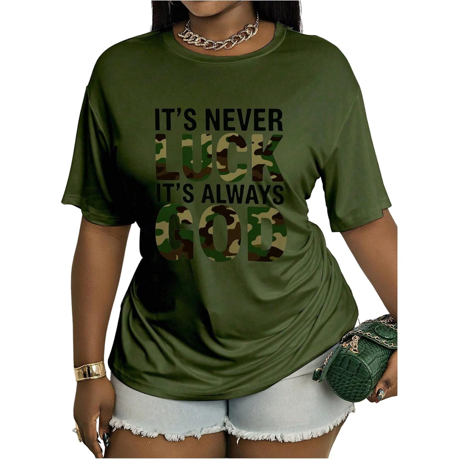 Soly Hux Women'S Plus Size Camo Graphic Tees Short Sleeve T-Shirt | Crew Neck Summer T Shirt, Casual Funny Tops, Curvy Shirts, Camouflage Shirt