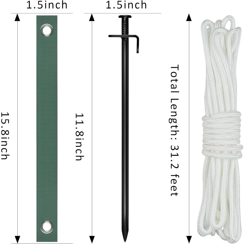 Heavy Duty Steel Tree Stake Kits,Tree Staking And Supports Kits For Young Trees Against Bad Weather, Include 3 Pcs Tree Straps For Staking, 3 Pcs 11.8 Inch Tree Stakes And 31.2 Feet Rope For Anchoring