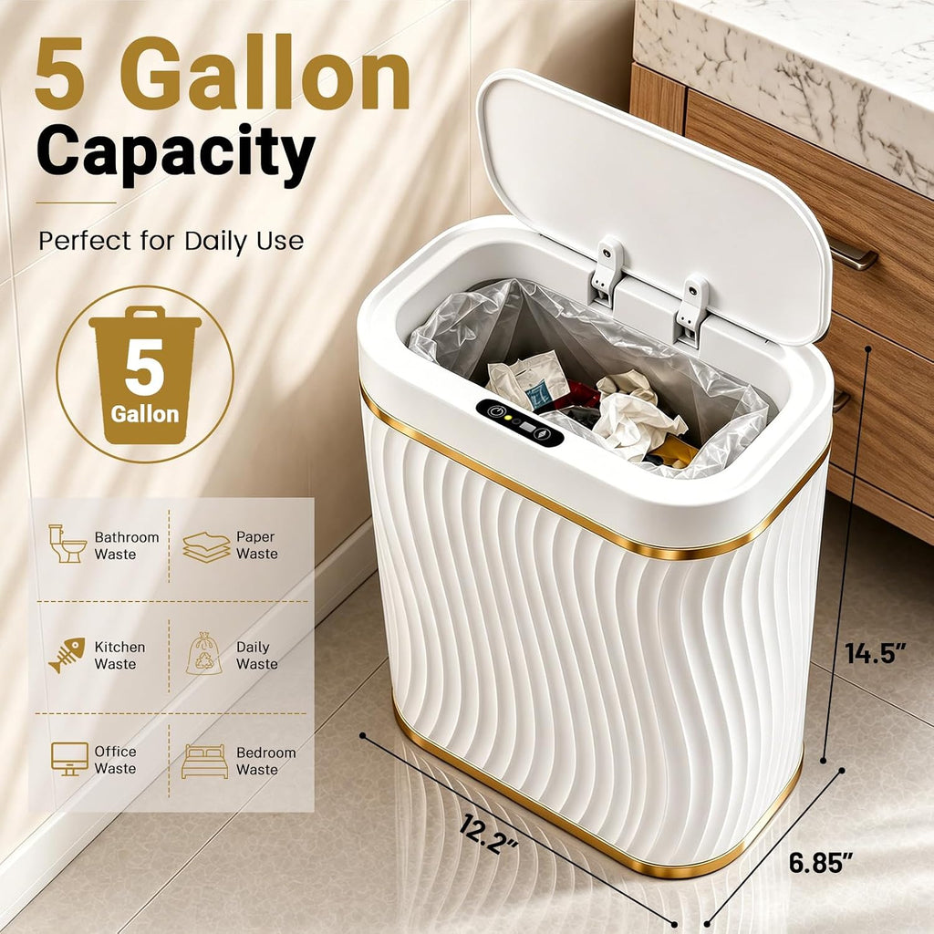 Bathroom Trash Can With Lid, 5 Gallon Automatic Touchless Garbage Can, Motion Sensor Smart Trash Bin, Slim Waterproof Waste Bin For Living Room, Bedroom, Office, Kitche
