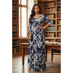 Yajedo Womens Casual Summer Maxi Dress Plus Size Sexy Wrap V Neck 3/4 Sleeve Sundress With Pockets