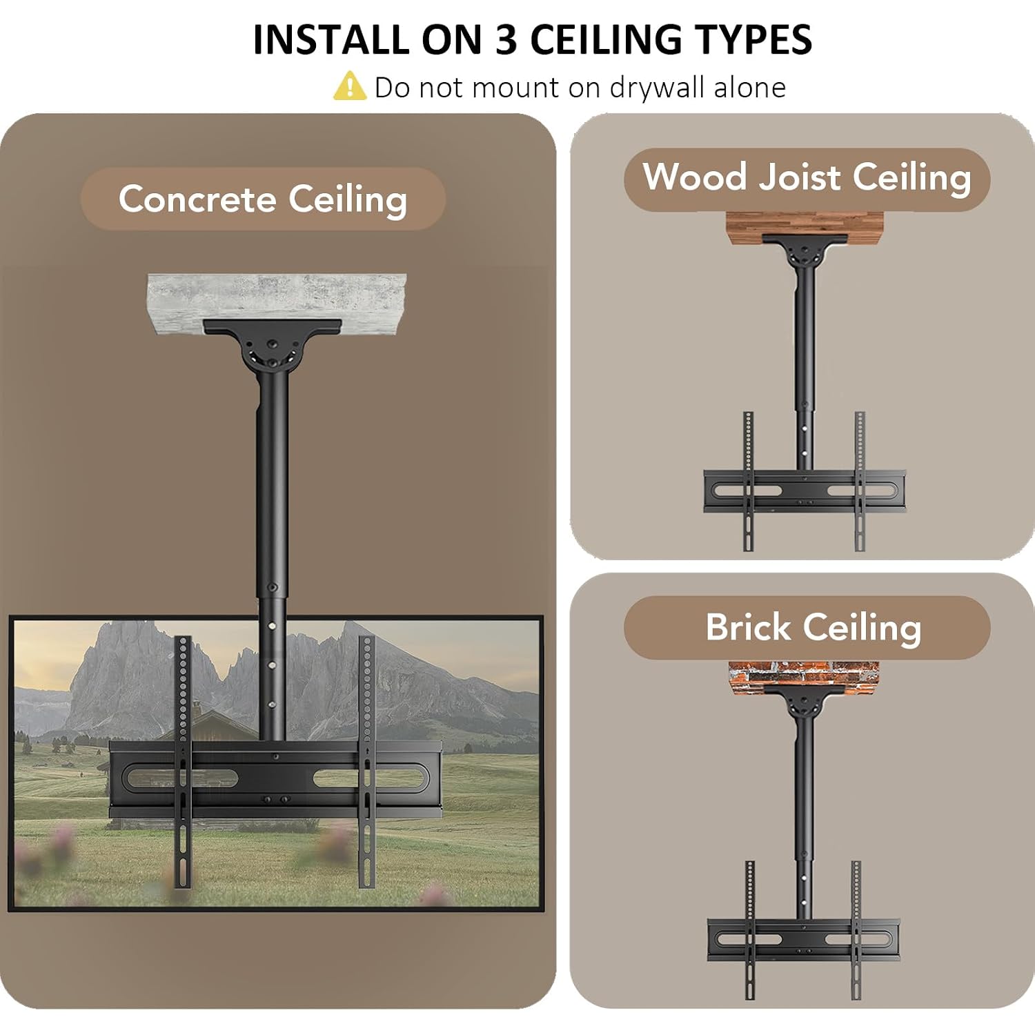 Ceiling Tv Mount Adjustable Bracket For 26-65 Inch Lcd Led Oled 4K Tvs, Pole Ceiling Mount Holds Up To 110Lbs,Hanging Tv Mount Max Vesa 400X400Mm (Ax11Tb01), Black