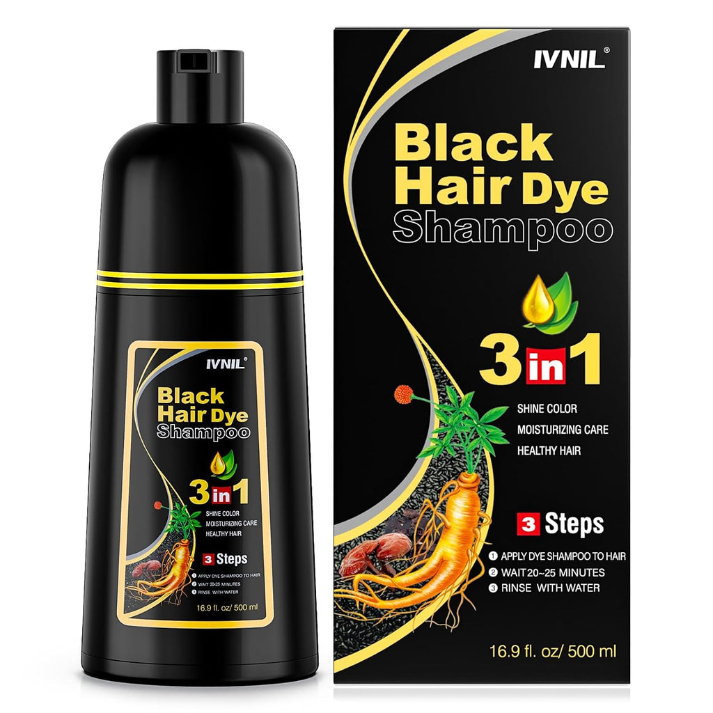 Ivnil Black Hair Dye Shampoo 3 In 1 Hair Color Shampoo For Women & Men For Gray Hair Coverage, Shampoo Para Pintar El Cabello