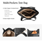 Befen Soft Genuine Leather Tote Bag For Women, Slouchy Casual Zipper Work Tote Shoulder Bags Travel Purse With Cup Holder